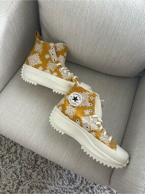 Converse High Top Sneakers in Mustard Yellow Floral